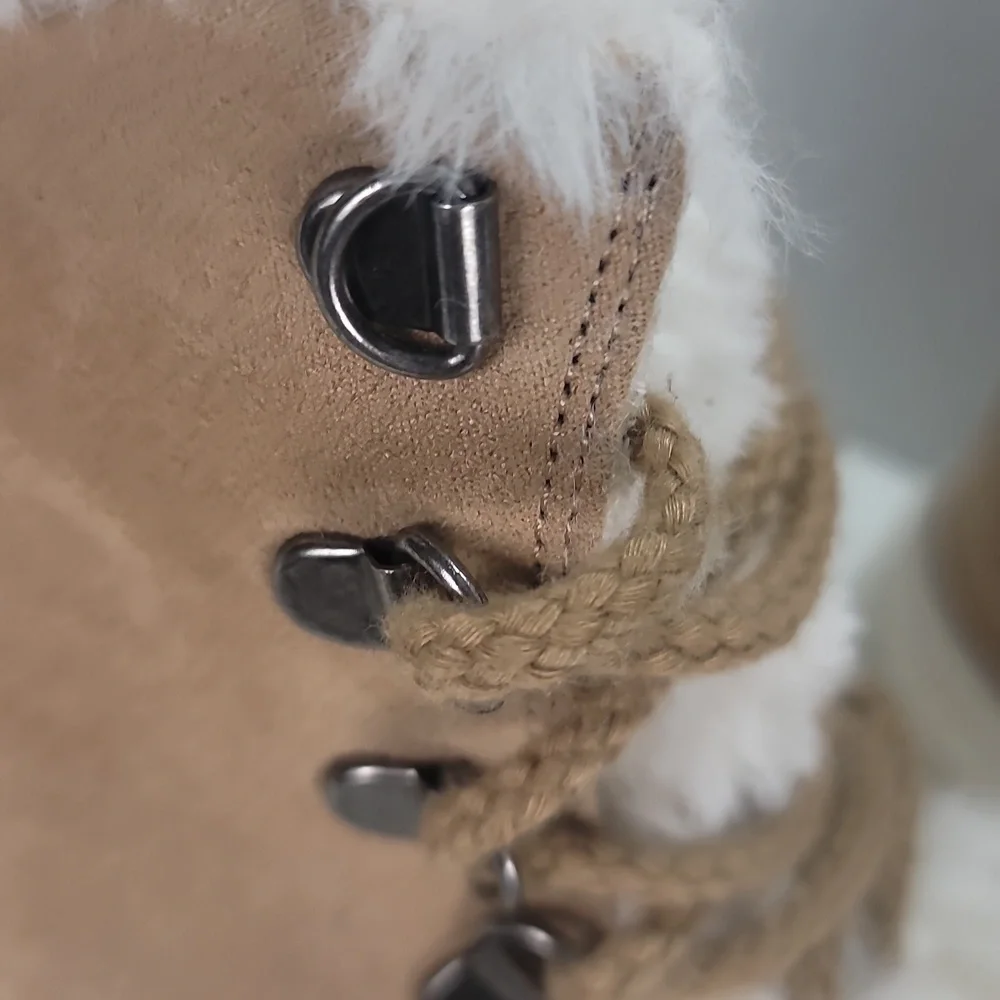 Madden Girl Pulley Tan Fur Lined Lace Up Boots